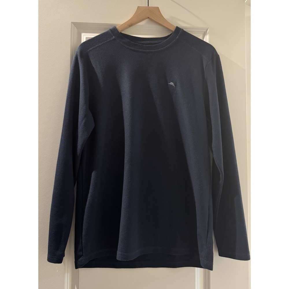 Tommy Bahama Navy Long Sleeve Performance Shirt Men's M Marlin Logo Crew Neck